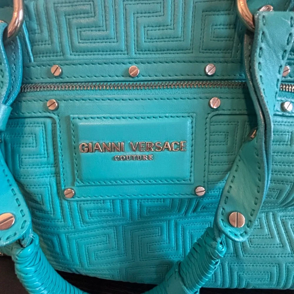 RARE Gianni Versace Couture "Snap Out Of It" Turquoise Nappa Satchel - Picture 3 of 14